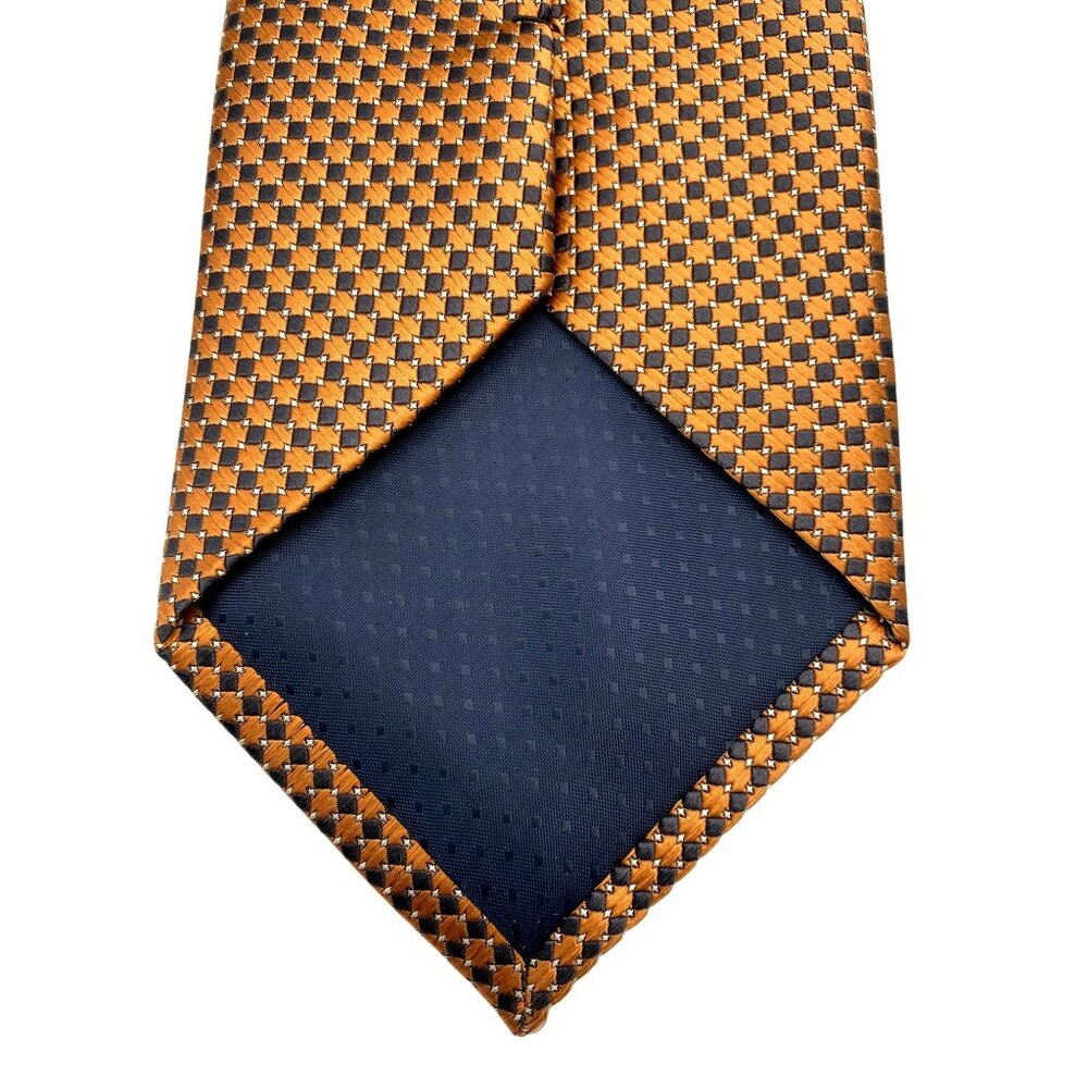 Bruno Patelli Black Orange Checked Italy Silk Tie Neck Luxury Vintage Mens - Picture 5 of 6